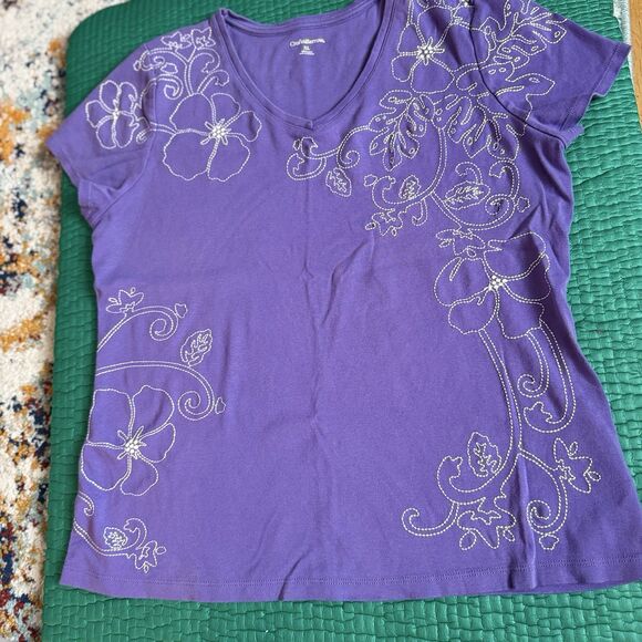 Vintage Croft & Barrow Top Women  XL Purple Floral Embroidered Hawaiian Tropical - Picture 13 of 16